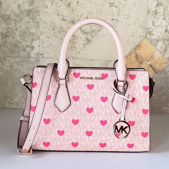 Michael Kors Handbags - Michael Kors Sheila SM Pink Heart Satchel Shoulder Bag